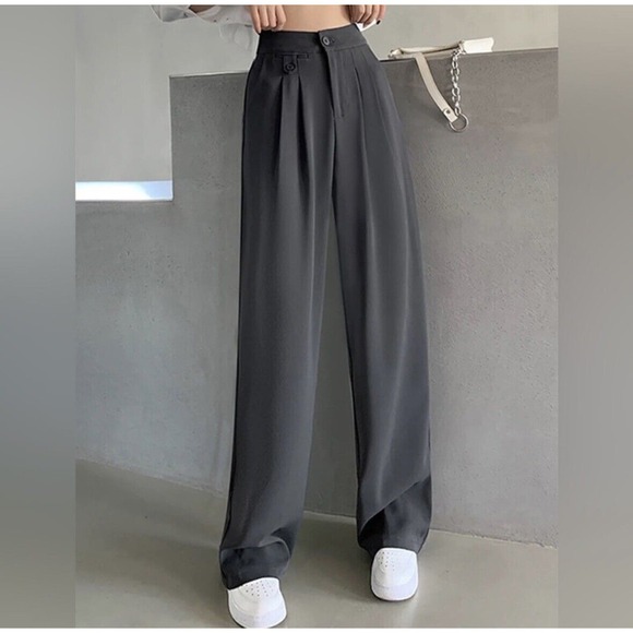 NWT AHA Selected Drooping High Waist Long Dress Pants Women’s Size Large Gray - Picture 1 of 16